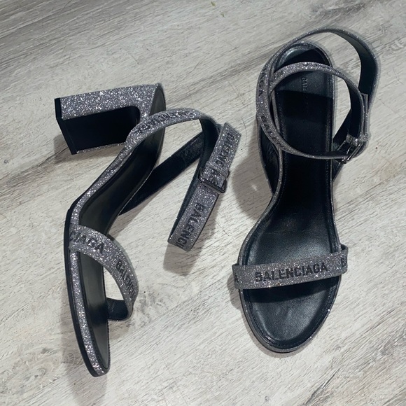 Balenciaga Glitter Wrap Around Logo Heels - Picture 1 of 12